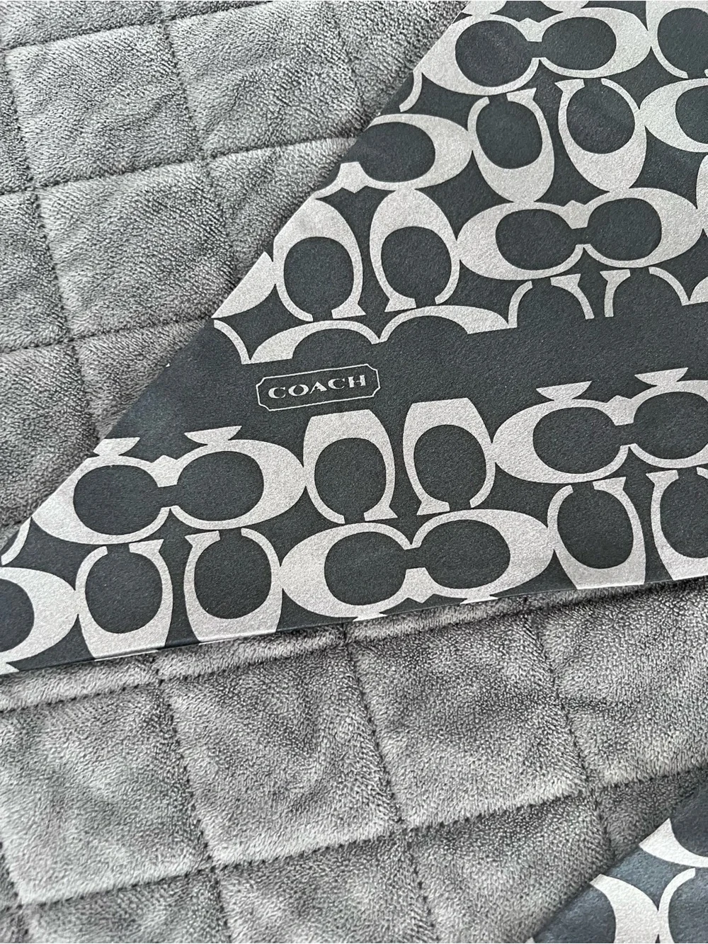Coach Large Head Band Silk Scarf Wrap Monogram Navy Blue Purse Bow T